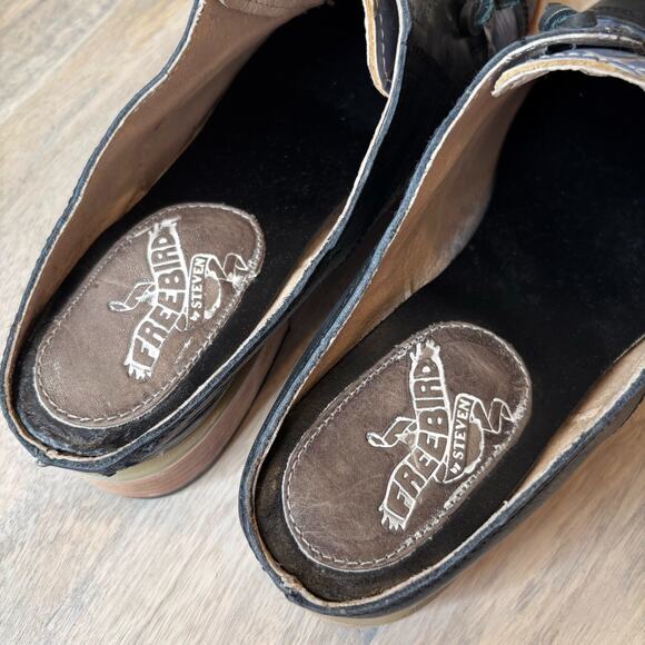 NEW Freebird by Steven Malena Blue Black Snakeskin Leather Mules Women’s Size 9 - Picture 7 of 12